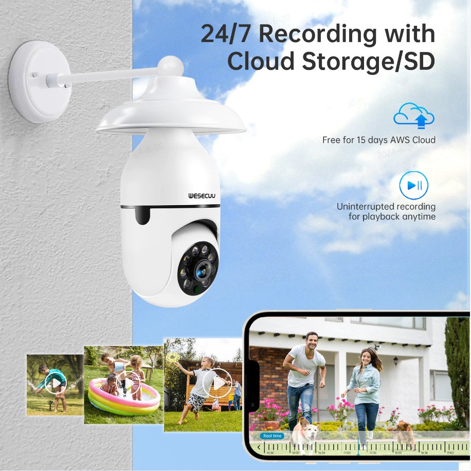 CCTV Light Bulb Camera - AI 360° Wireless